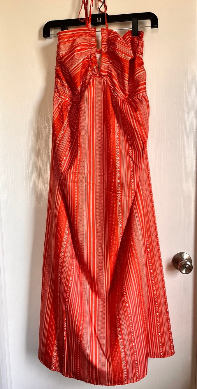 Cupshe Women's Size L Geometric Striped Halter Maxi Dress Orange Boho Beach